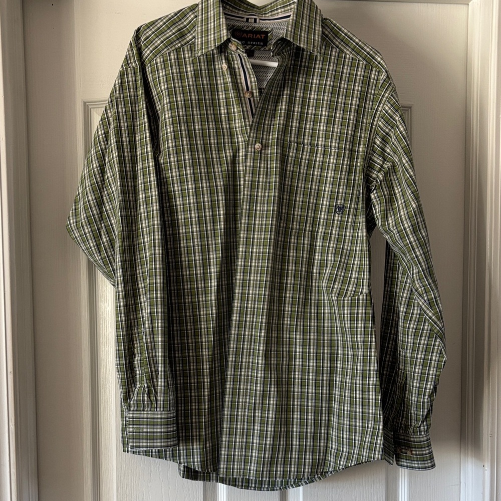 Ariat Pro Series Men's Green and White Plaid Shirt